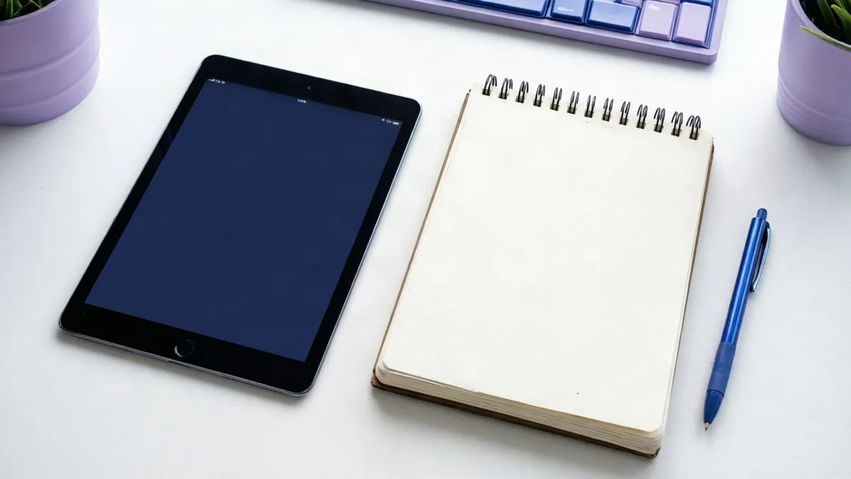 Tablet junto a un portátil ligero sobre una mesa clara